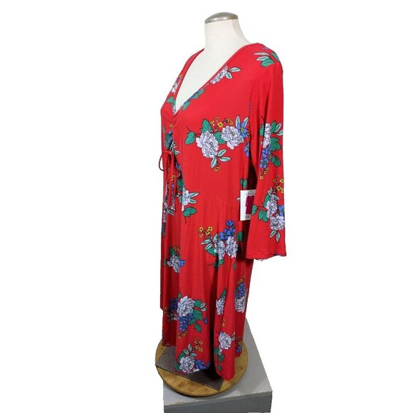 Bobbie Brooks NEW Dress Plus 3X Red Floral Stretch Romantic Feminine Cottagecore - Picture 3 of 6